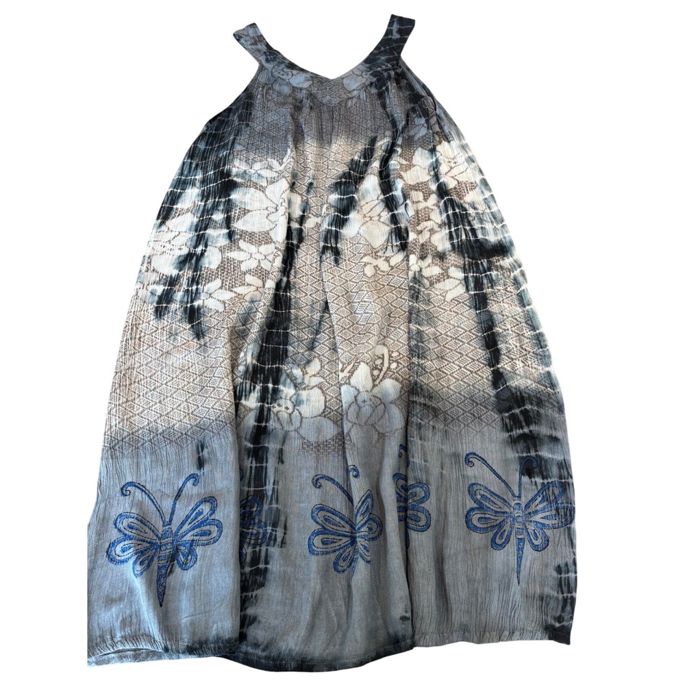 Style Style Style midi dress one size gray tie dye dragonfly crinkle gauze boho